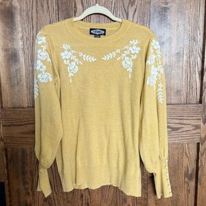 💛Yellow💛Floral Embroidered 1930s style sweater with Button Cuffs